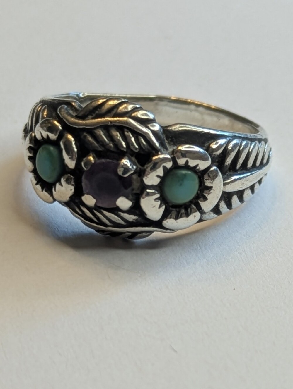 Carolyn Pollack Relios Sterling Silver Turquoise Amethyst Ring Sz 7 Boho - Picture 3 of 8